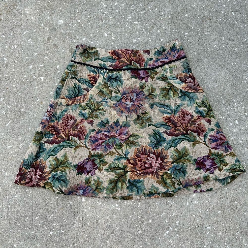 Free People Floral Mini Skirt in Cream, Green, Purple, Pink